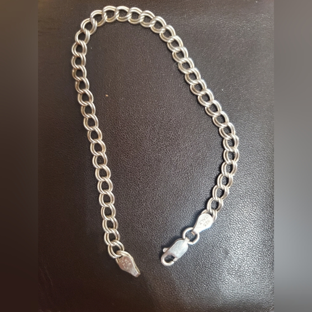 Vintage 925 Italy Sterling Silver Double Linked  Bracelet Womens